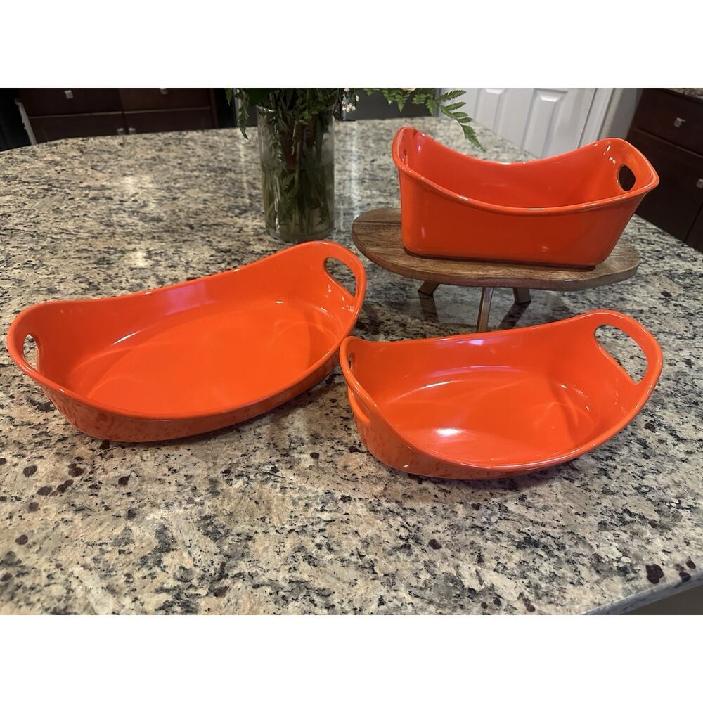 Rachael Ray Bakeware Orange Casserole Oval Baking Dish 3Pc Fall Autumn Summer